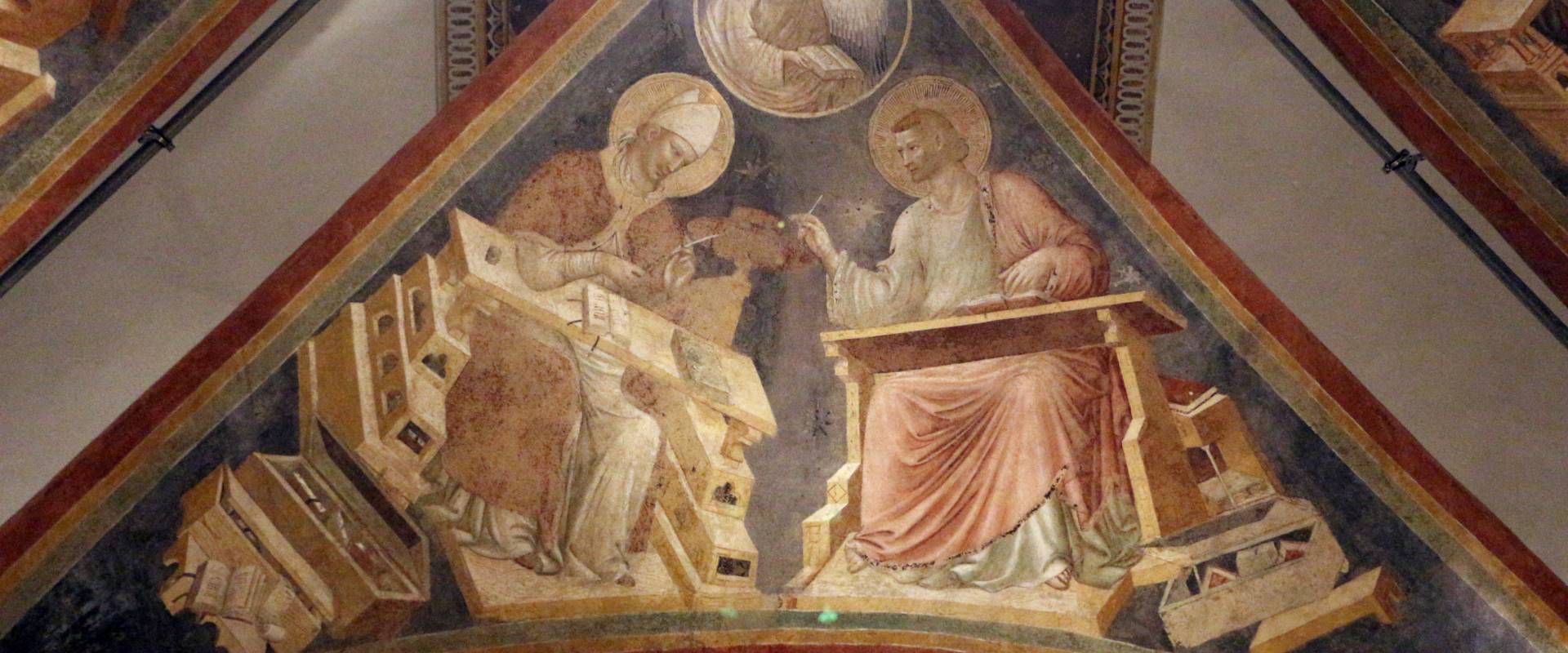 Pietro da rimini e bottega, affreschi dalla chiesa di s. chiara a ravenna, 1310-20 ca., volta con evangelisti e dottori, girolamo e matteo foto di Sailko